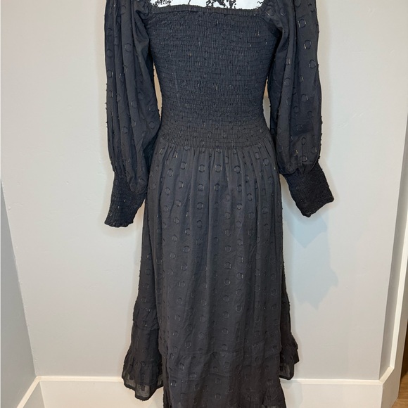 Oliphant Smocked Top Ruffle Midi- Midnight Black/Gold Tiered Dress, Size SMALL - Picture 11 of 17